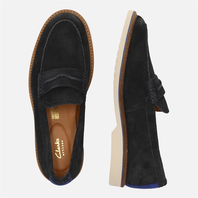 Clarks Heren Premium Atticus LT Slip Schoenen Navy Suede - Afbeelding 4