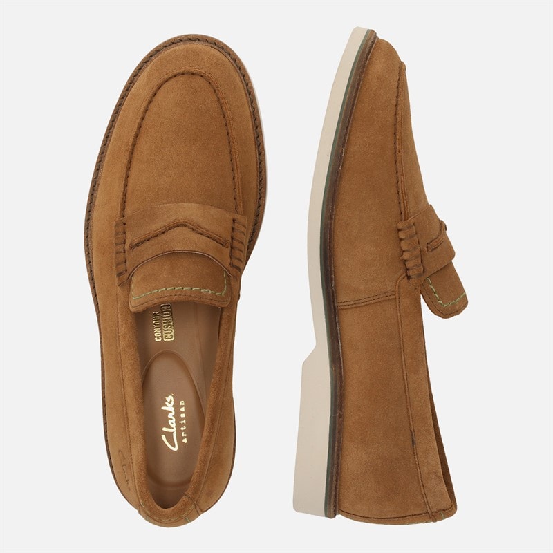 Clarks Heren Premium Atticus LT Slip Schoenen Cola Suede - Afbeelding 4