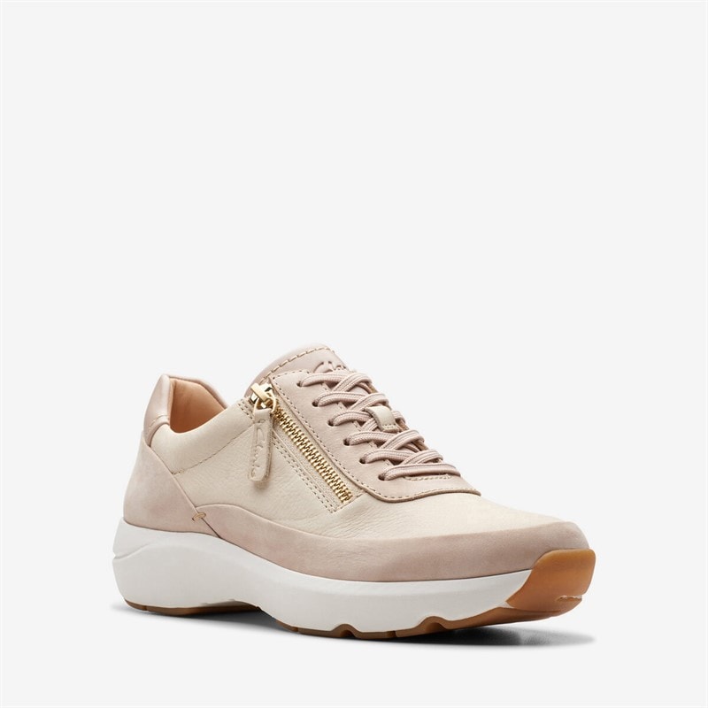Clarks Premium Dames Tivoli Rits Zijkant Sneakers 1242 Sand Combi - Afbeelding 4