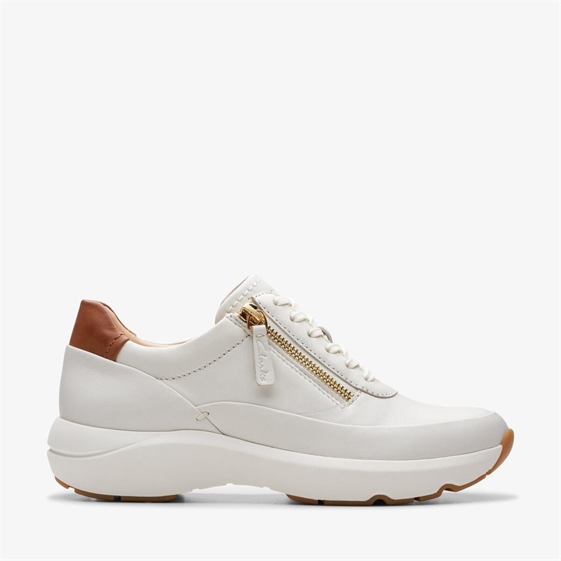 Clarks Premium Dames Tivoli Rits Zijkant Sneakers 1238 Off wit Lea - Afbeelding 1