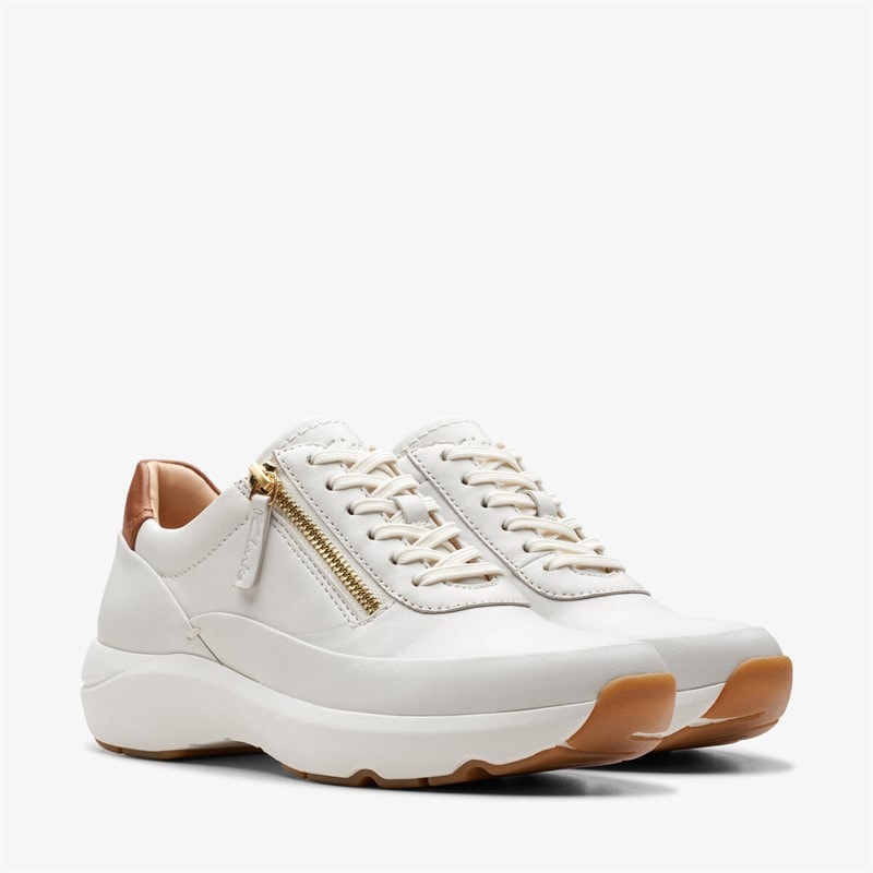 Clarks Premium Dames Tivoli Rits Zijkant Sneakers 1238 Off wit Lea - Afbeelding 2