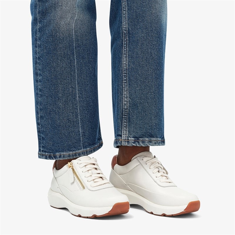 Clarks Premium Dames Tivoli Rits Zijkant Sneakers 1238 Off wit Lea - Afbeelding 4