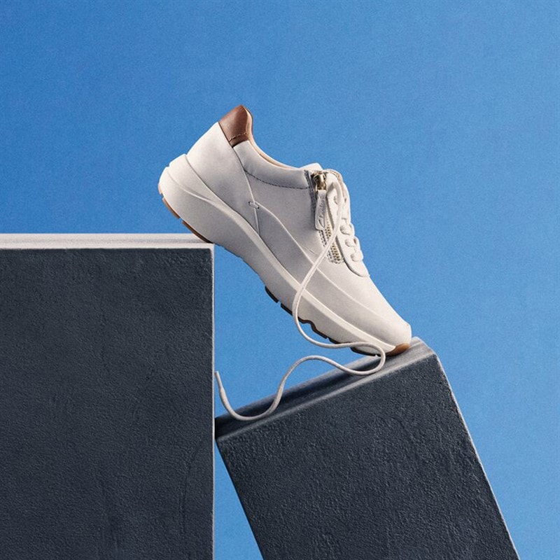 Clarks Premium Dames Tivoli Rits Zijkant Sneakers 1238 Off wit Lea - Afbeelding 5