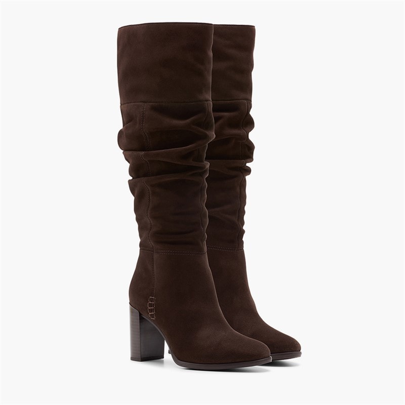 Clarks Bottes Hautes Femme Freva 85 Slouch Dark Brown Suede - Image 4