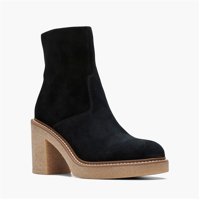 Clarks Złote botki na obcasie dla niej kolor Black Suede – zdjęcie  2
