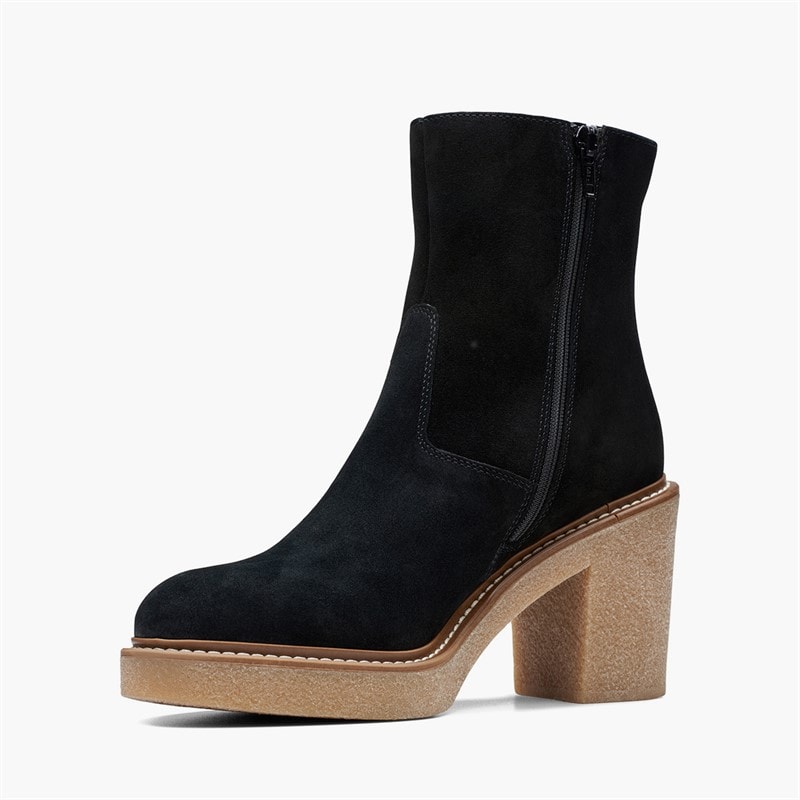Clarks Złote botki na obcasie dla niej kolor Black Suede – zdjęcie  3