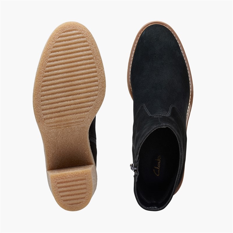 Clarks Złote botki na obcasie dla niej kolor Black Suede – zdjęcie  5
