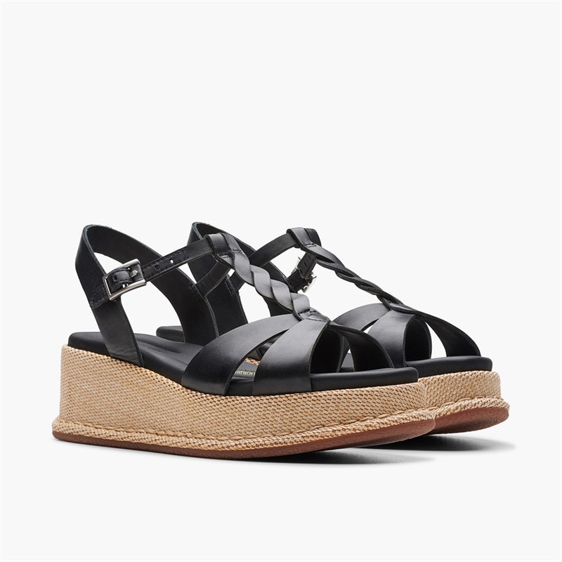 Clarks Dames Calenne Lily Sleehak Sandalen Black Leather - Afbeelding 4
