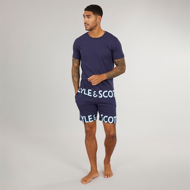Lyle And Scott Vintage Heren Carter T-shirt en shorts set Peacoat - Afbeelding 3