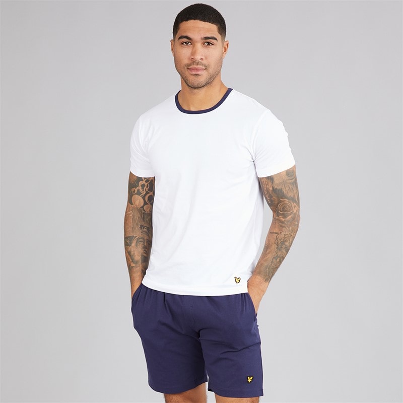 Lyle And Scott Vintage Heren Zephaniah T-shirt en korte broek lounge set Bright White/Peacoat