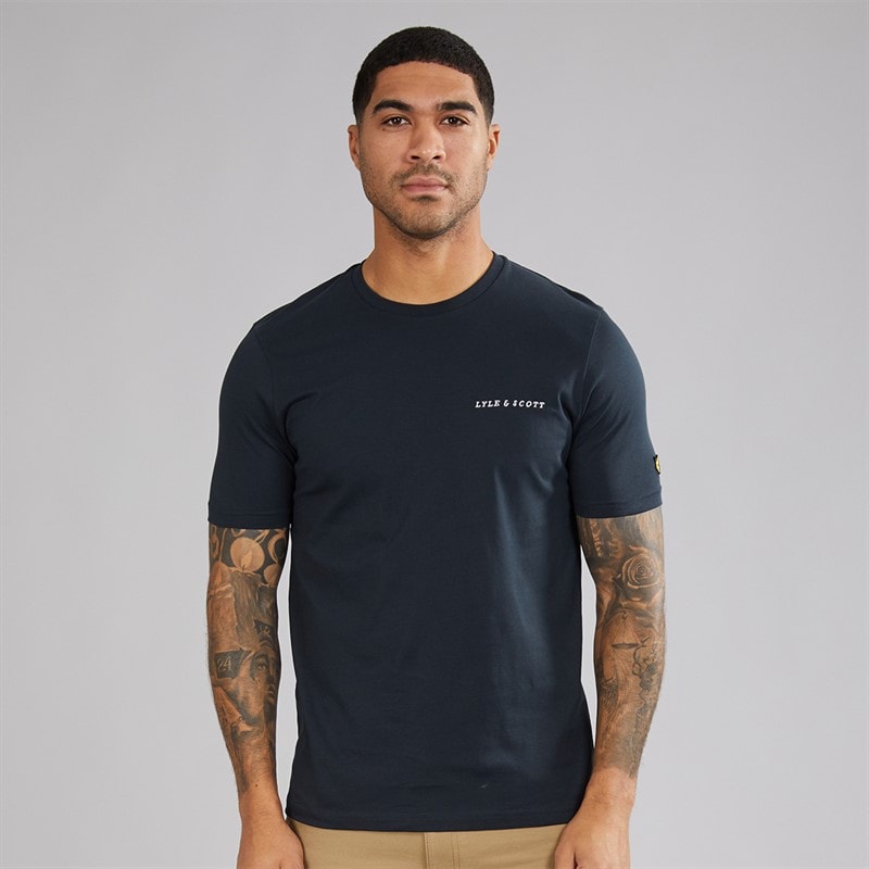 Lyle And Scott Vintage Heren Geborduurd T-shirt W403 Donkerblauw/Wit W403 Dark Navy/ White