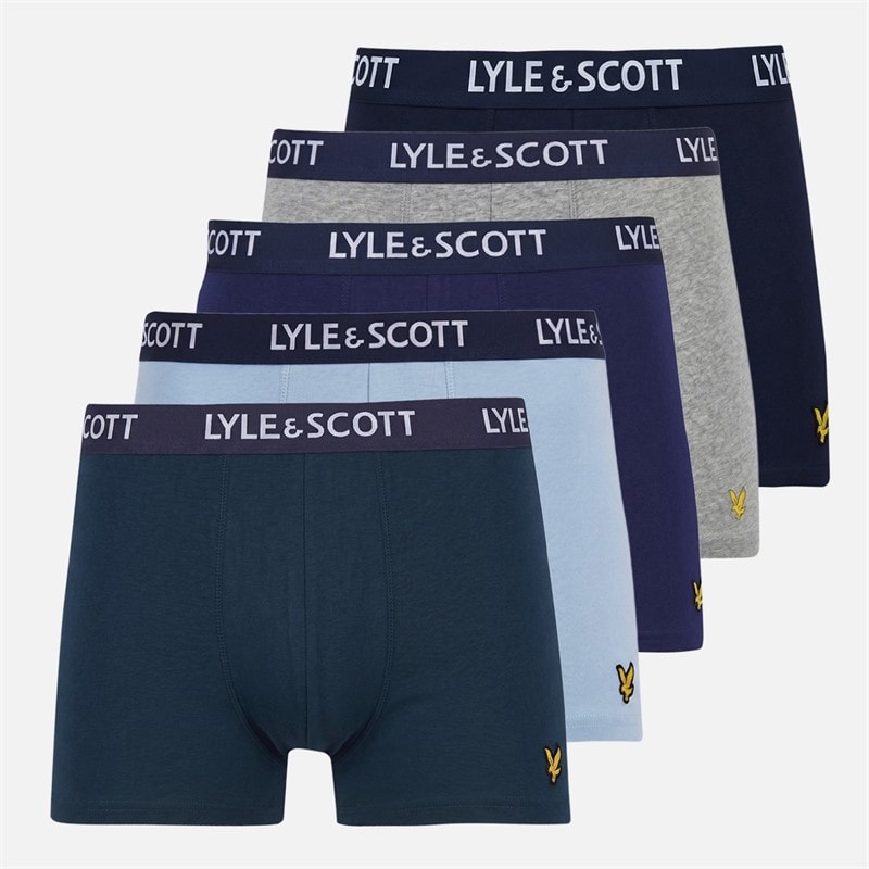 Lyle And Scott Vintage Herren Miller Fünferpack Boxershorts Grey Marl/Blue Ribbon/Chambray Blue/Sailor Blue/Peacoat