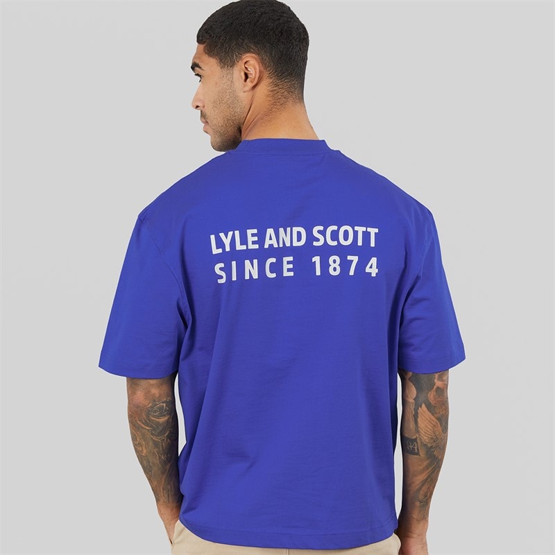 Lyle And Scott Vintage 1874 oversize T-shirt dla niego kolor Midnight Blue – zdjęcie  2