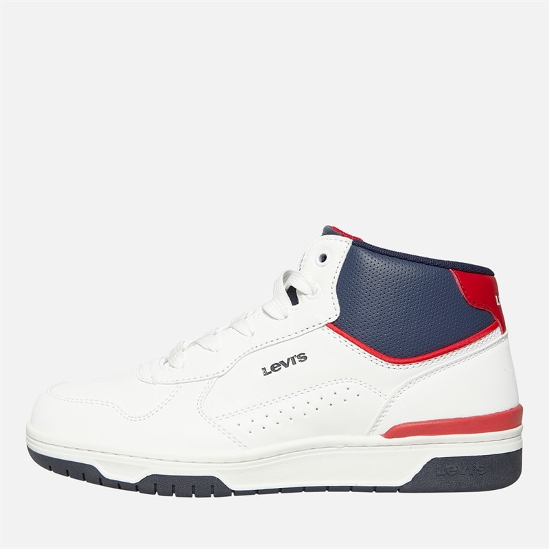 Levi's Junior Dereck Hi Top Sneakers Wit Marine Rood 0218 - Afbeelding 2