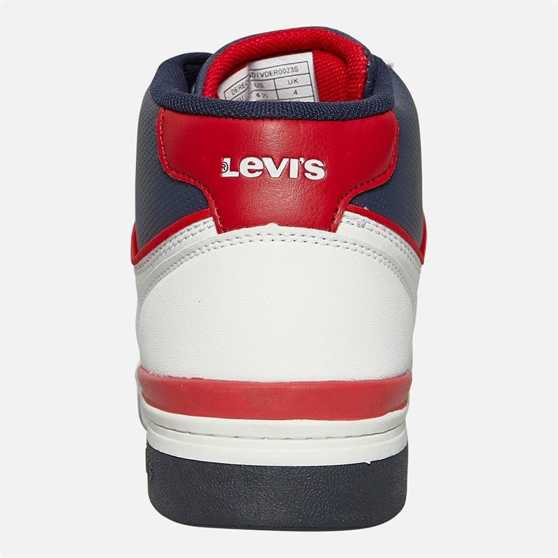 Levi's Junior Dereck Hi Top Sneakers Wit Marine Rood 0218 - Afbeelding 4