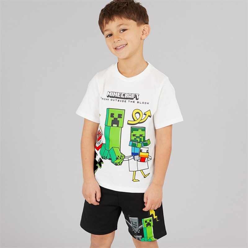 Minecraft Jongens T-shirt en short set Wit/Zwart - Afbeelding 1