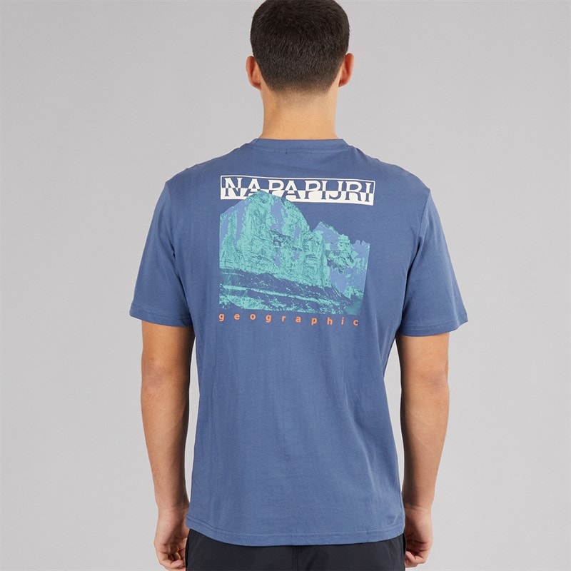 Napapijri Heren Mirada T-shirt met grafische print op de rug Blue Infinity - Afbeelding 3