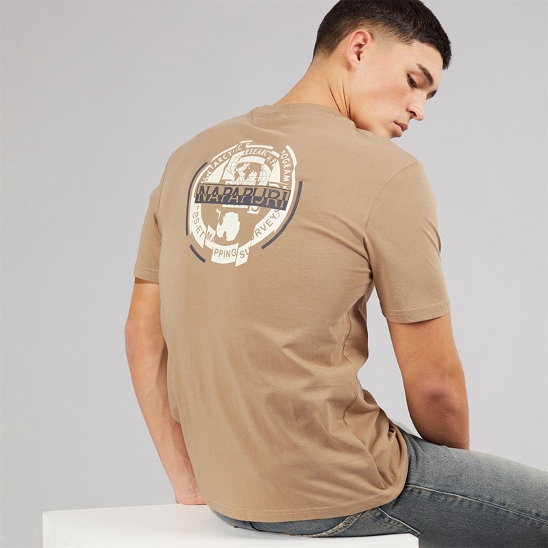 Napapijri Heren Rift Achterkant Grafisch T-shirt Beige Rocky