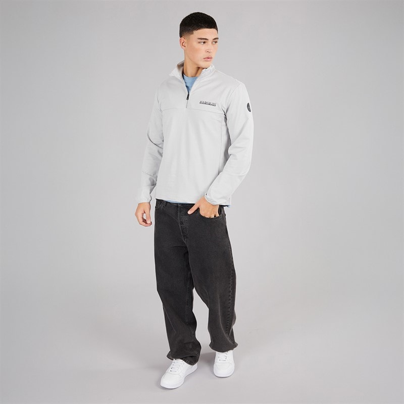 Napapijri Heren Sesano 1/2 Rits Top Light Grey Solid - Afbeelding 4