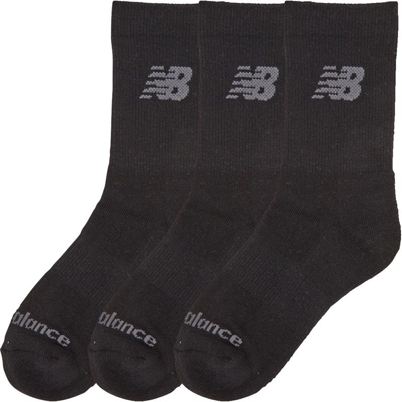 New Balance Junior Drie Pak Gewatteerde Crew Sokken Zwart - Afbeelding 1
