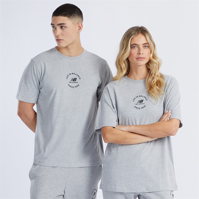 New Balance NB T-shirt Oversized Grijs Melange voor heren - Afbeelding 1