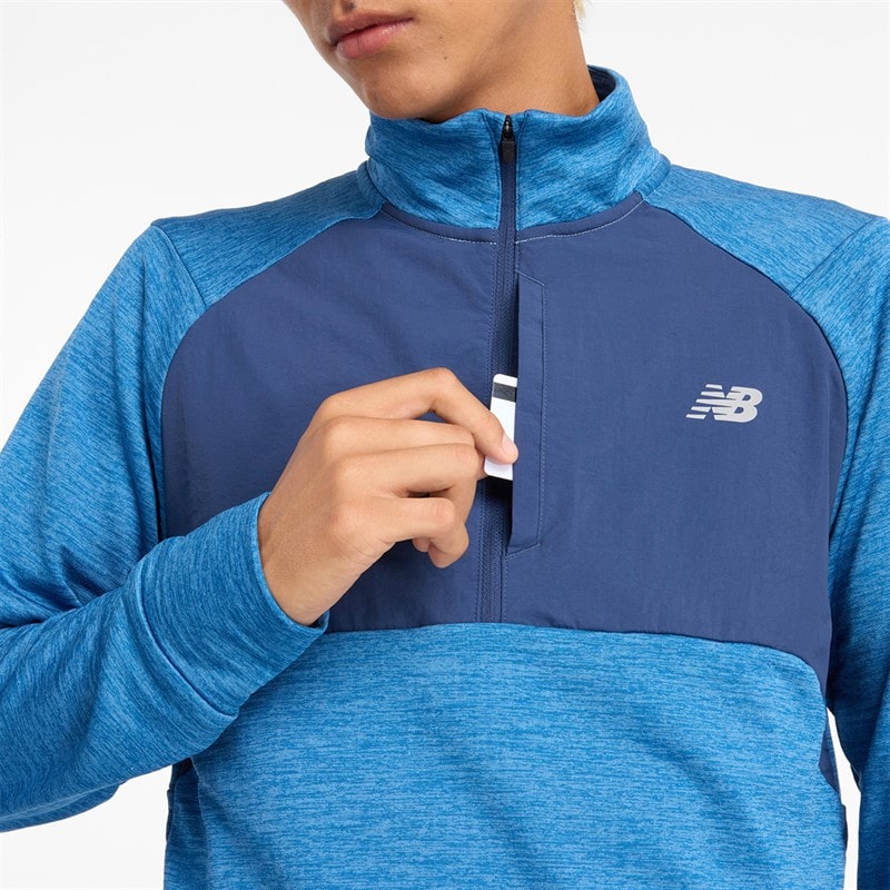 New Balance Heren Essential Heat Grid 1/2 Rits Hardloop Top Heron Blauw - Afbeelding 3