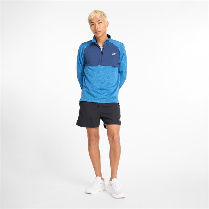New Balance Heren Essential Heat Grid 1/2 Rits Hardloop Top Heron Blauw - Afbeelding 4