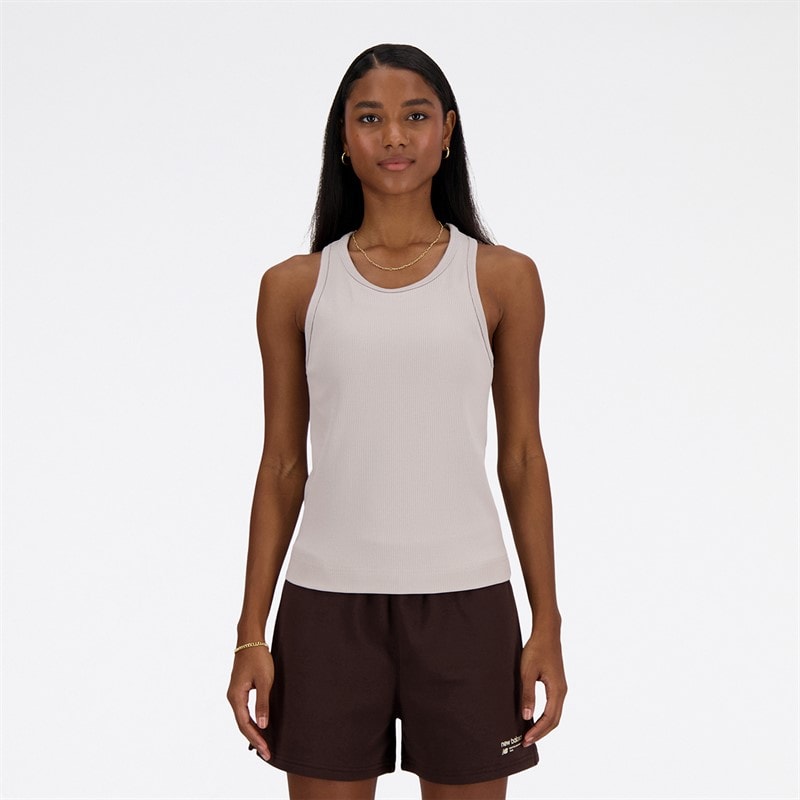 New Balance Dames Linear Heritage Ribgebreide Racer Tank Moonrock - Afbeelding 1