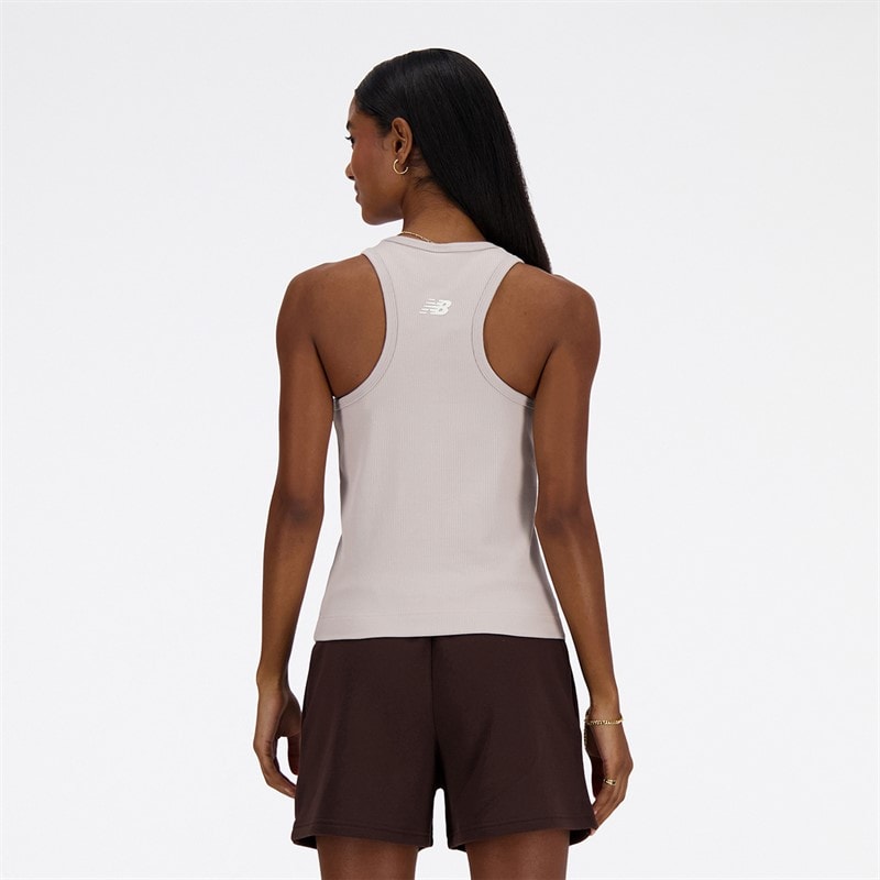 New Balance Dames Linear Heritage Ribgebreide Racer Tank Moonrock - Afbeelding 2