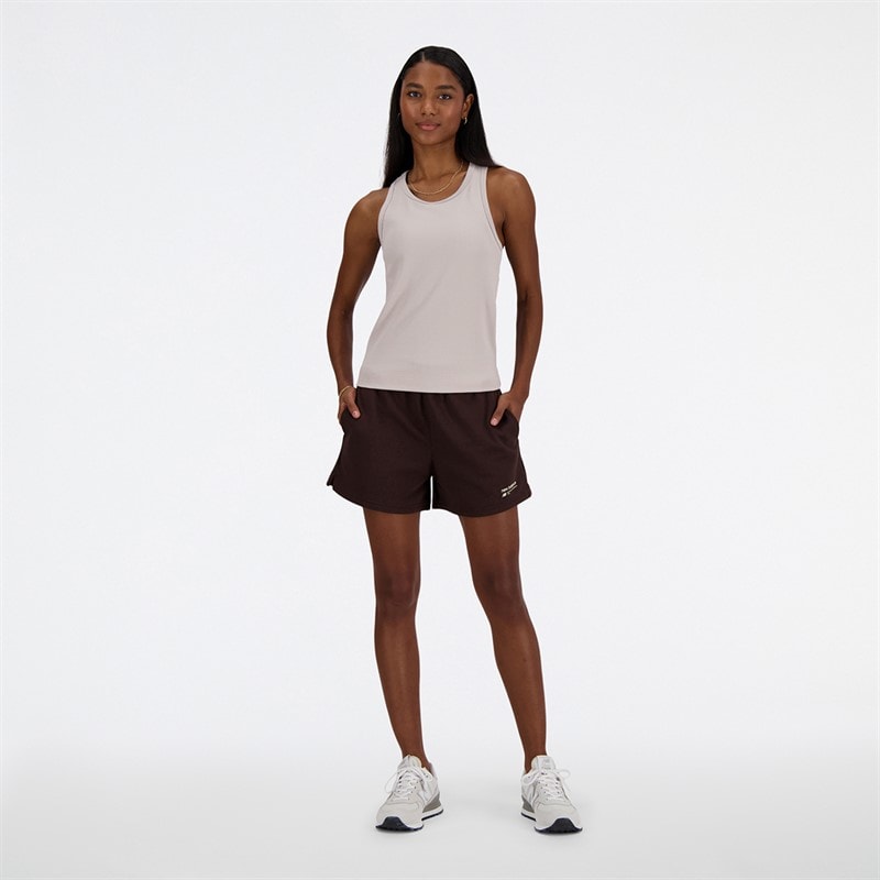 New Balance Dames Linear Heritage Ribgebreide Racer Tank Moonrock - Afbeelding 3