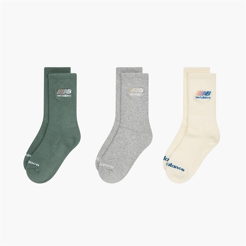 New Balance Borduurlogo Drie Pack Crew Sokken Wit/Grijs/Groen - Afbeelding 2