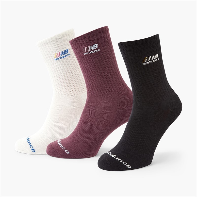New Balance Borduurlogo Drie Pack Crew Sokken Wit/Zwart/Burgundy - Afbeelding 1