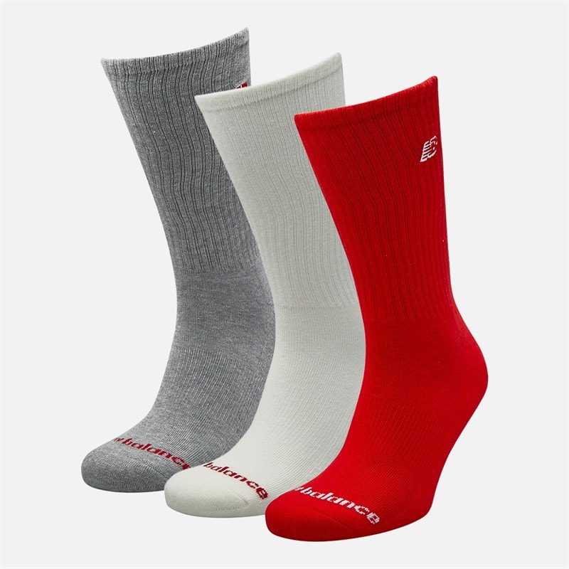 New Balance Heren Patch Logo Drie Pack Crew Sokken Wit/Rood - Afbeelding 2