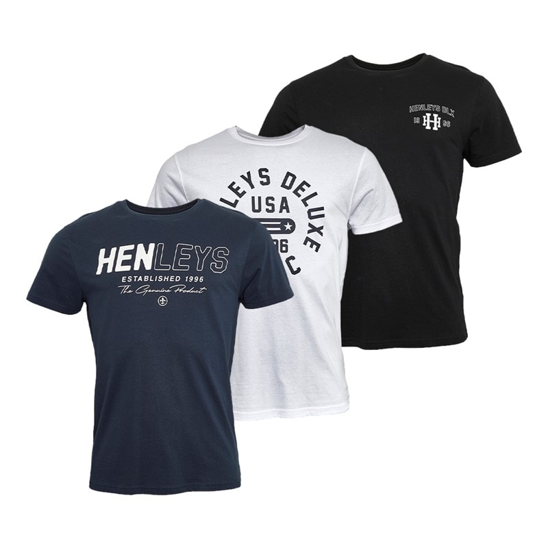 Henleys Herren Melvern Drei-Pack T-Shirts Sortiment