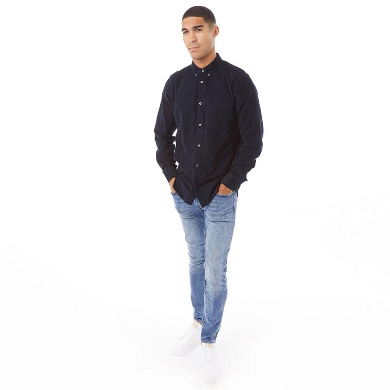 French Connection Heren Cord Overhemden met lange mouwen Donker Marineblauw - Afbeelding 4