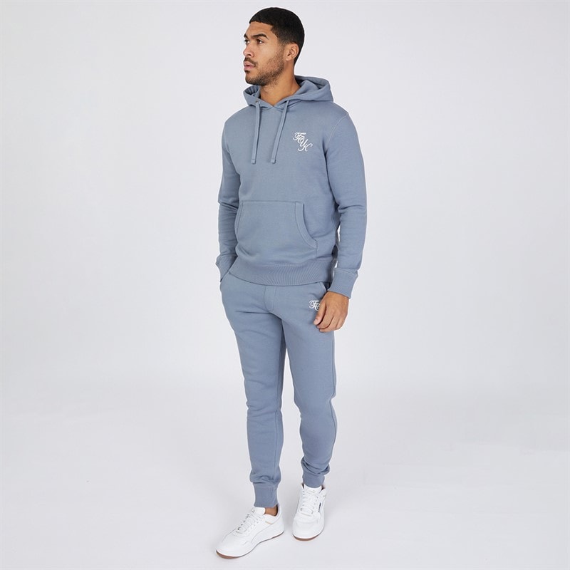 French Connection Herenscript Trainingspak Lichtblauw Melange/Wit - Afbeelding 4