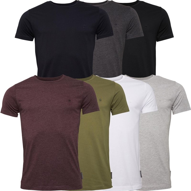 French Connection Heren 7-pack Crew T-shirts Multi - Zwart/Wit/Marine/Lichtgrijs Melange/Charmel/Chatmel/Kaki
