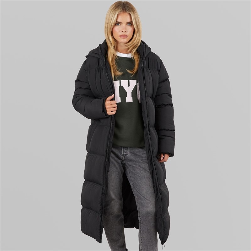 French Connection Dames Row Lange Puffer Jas Zwart