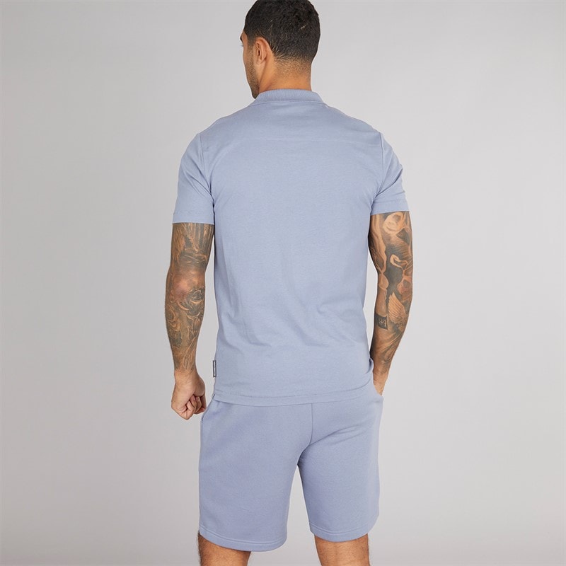 French Connection Heren Jersey Trofee Poloshirt en Shorts Set Light Blue - Afbeelding 2