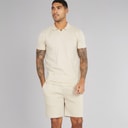 French Connection Heren Jersey Trofee Poloshirt en Shorts Set Stone