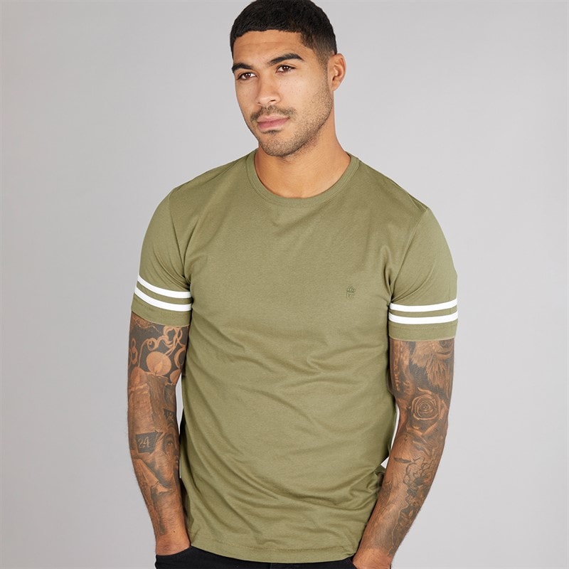 French Connection Heren Arm Stripes T-shirts Khaki - Afbeelding 1