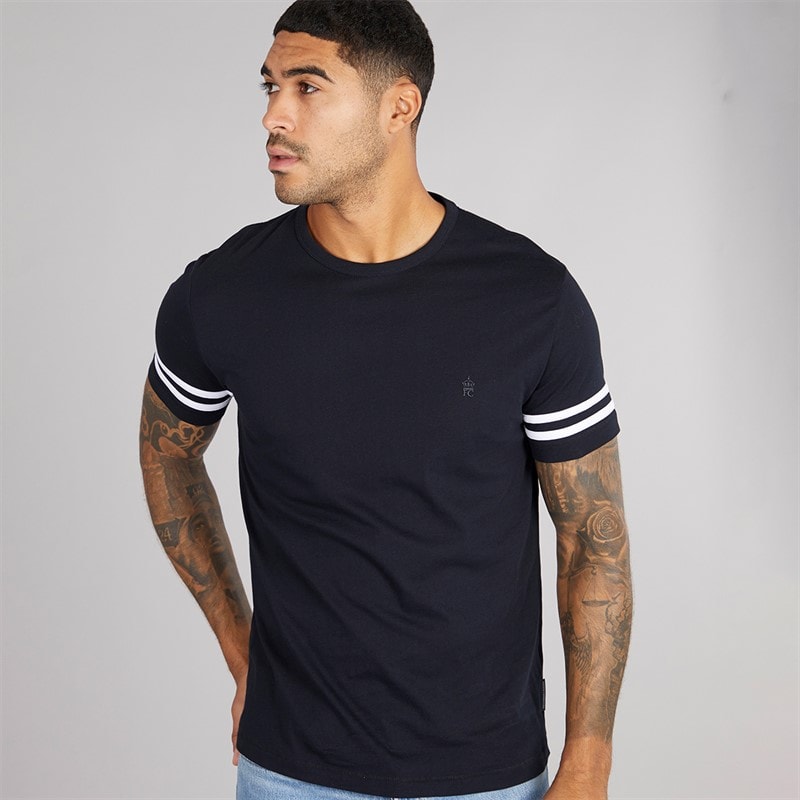French Connection Heren Arm Stripes T-shirts Blauw