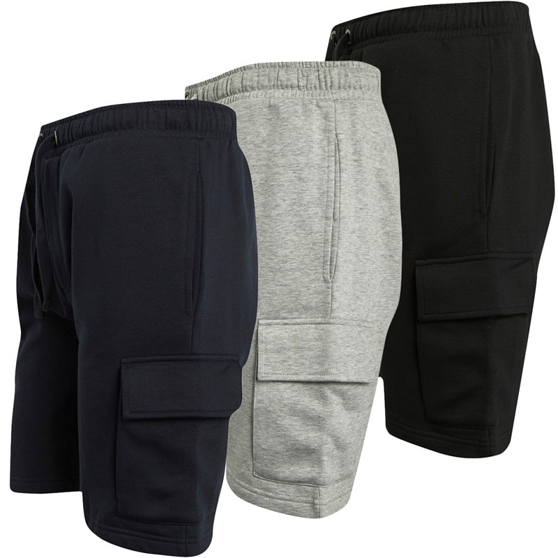 French Connection Heren Jersey Cargo Drie Pack Shorts Multi 1 - Black/Marine/Light Grey Mel