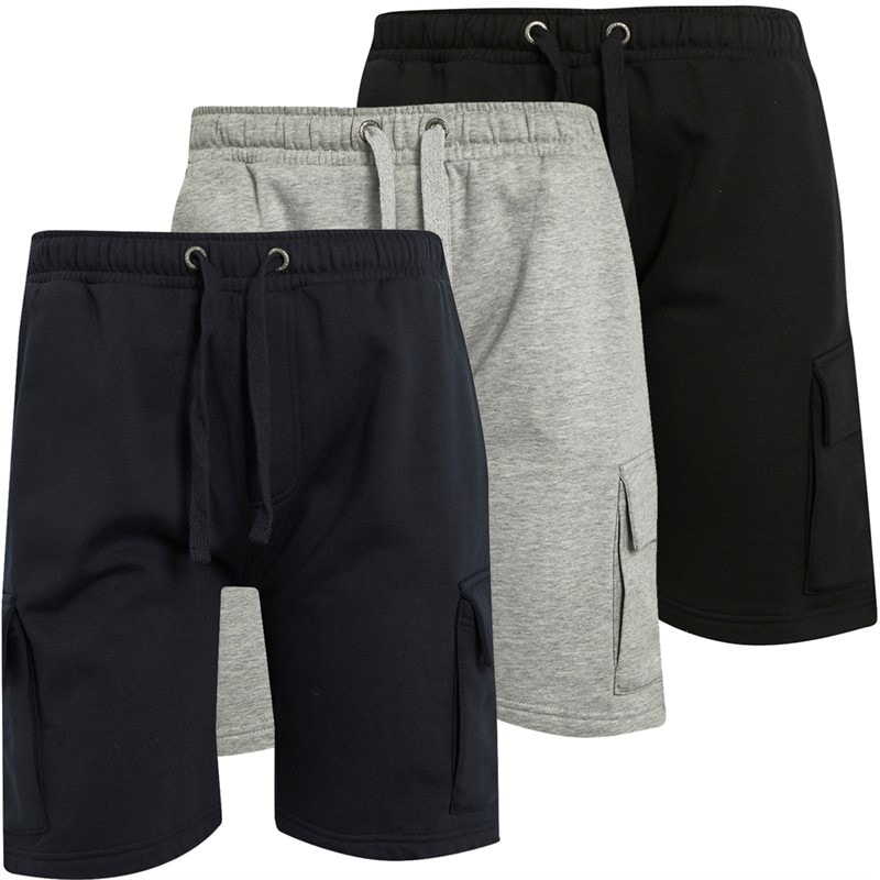 French Connection Heren Jersey Cargo Drie Pack Shorts Multi 1 - Black/Marine/Light Grey Mel - Afbeelding 3