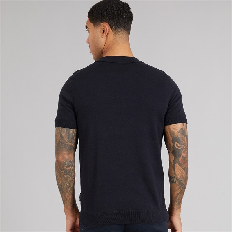 French Connection Heren S/S Katoenen Ritssluiting Breipolo Marine - Afbeelding 2