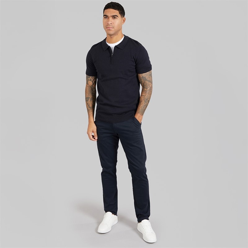 French Connection Heren S/S Katoenen Ritssluiting Breipolo Marine - Afbeelding 4