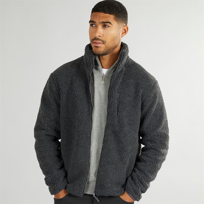 French Connection Herensweater met hoge hals van borg Charcoal Mel - Afbeelding 1