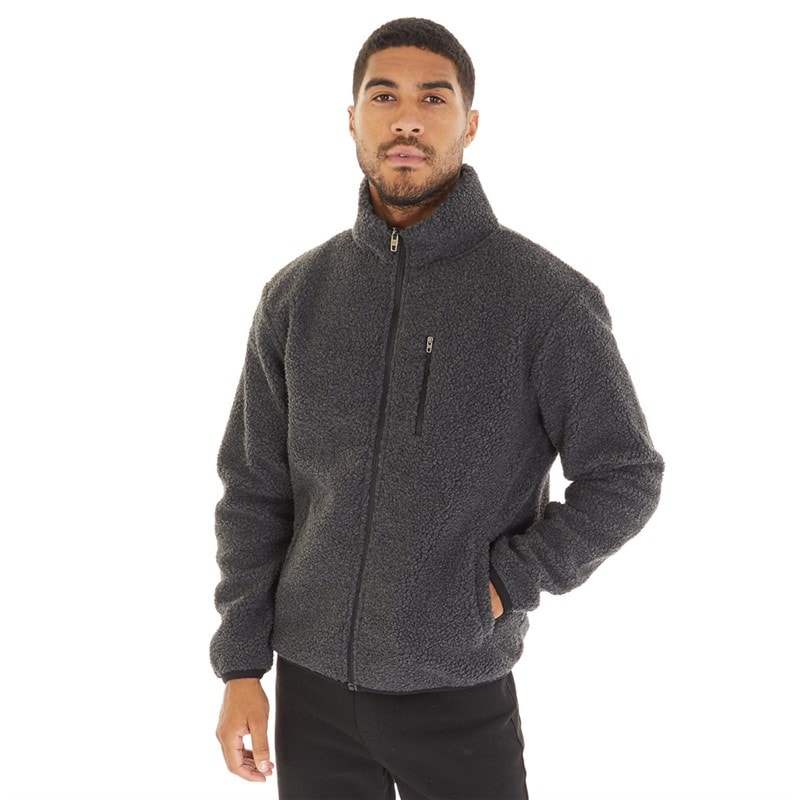 French Connection Herensweater met hoge hals van borg Charcoal Mel - Afbeelding 3