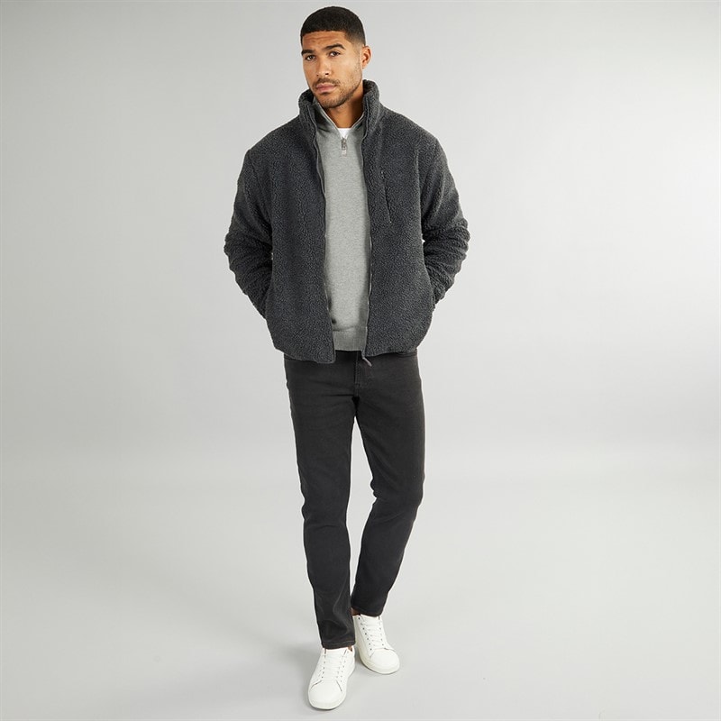 French Connection Herensweater met hoge hals van borg Charcoal Mel - Afbeelding 4