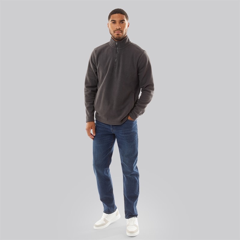 French Connection Heren 1/2 Zip Micro Fleece Anthrazit Mel - Afbeelding 4